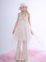 ROSE ISLANDスリムフィット ワイドレッグパンツ フローラルコットン