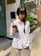 Hiche Stripe Basic Pocket Shirt
