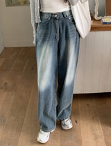 ブルーディープウォッシュデニムワイドパンツ