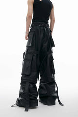 Vintage Strap Pocket Leather Pants