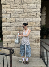 オートミール ルーズ ホルターネック ストラップ ノースリーブ Tシャツ