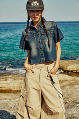 (W) A WESTERN CROPPED DENIM SHIRT