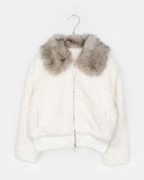 Nuha Faux-Fur Collar Quilted Short Zip-Up Jacket