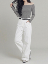 Mickey striped off-shoulder T-shirt