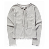 RIBBON PUNCHING CARDIGAN_GRAY
