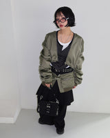 Stripe Layered Shirring Cardigan