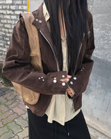Apit Suede High-Neck Stud Seam Long Sleeve Jacket