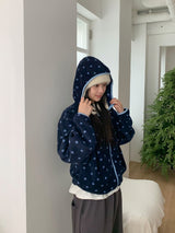 Deol Color Matching Printing Fleece Hood Zip-Up Jumper
