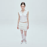 iron bar shirring collar sleeveless white