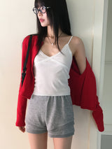 Keyless color combination lace ribbed bustier tank top