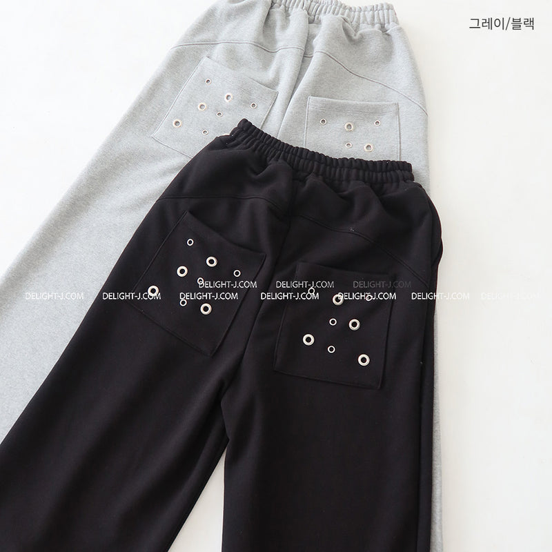 Punching eyelet string wide pants