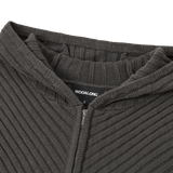 Rib Knit Hoodie Zip-Up - CHARCOAL