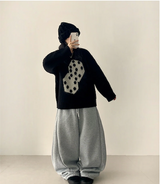 テリーフリースサイドピンタックインシジョンストリングワイドパンツ