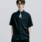 [SLIMTIE SET]ファインツイルティップハーフシャツ　ダークインディゴ