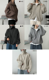 Retodum Two Way High-Neck Twisted Knitted Zip-Up