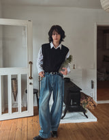 Side pin tuck balloon wide denim