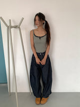 HERRINGBONE NONFADE BALLOON JEANS