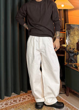 A-line Curved Wide Cotton Pants 3COLOR