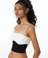 Chain Contrast Tube Top Bikini Bra (White)