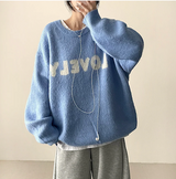 Mona Lovely Lettering Embroidery Loose Fit Round Knit