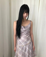グレンチェックスリーブレスロングドレス