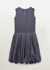 Shirred V-Neck Volume Dress (Deep Purple)