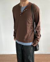 Rib Layered Henley Long Sleeve