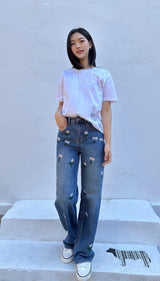 DAISY EMBROIDERED BLUE DENIM PANTS code 25000