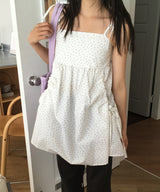 Sinia Square-Neck Floral Shirring Pocket Ribbon Mini Sleeveless Dress 3 Colors