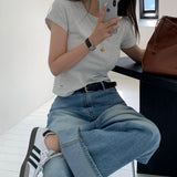 [BELLIDE MADE] Daily Label Semi-Cropped Short-Sleeved T-Shirt