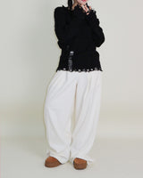ラバーVネックダメージカットポイント長袖ニット (wool material)