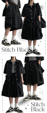 Kiren Stitch Black Cargo Shorts