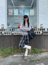 ウールチェックハーフスリーブバミューダパンツ