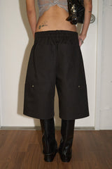 Relaxed Multi-Pocket Bermuda Shorts (Black)