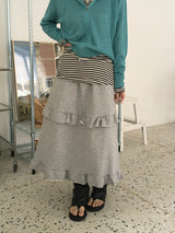 Half frill banding sweat long skirt (2c)