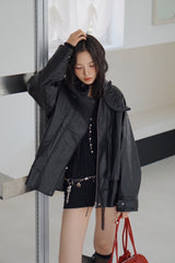 Free Shine Loose Fit Leather Rider Jacket