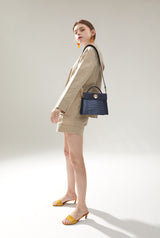 LAZEL MINI CROC shoulder leather bag / Wani Navy