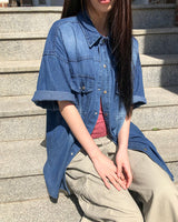 AiKIm Western Denim Short Sleeve Shirt