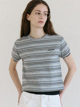 ストライプリンガーTシャツ GY+BK