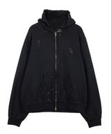  Cut Damage Washing Hood zip-up [ BLACK ]