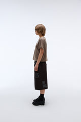 EEERRR Heart lace artwork semi-crop T-shirt (Mocha)