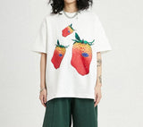 ストロベリーパターンルーズカジュアル半袖Tシャツ