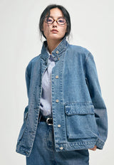 X Stand-collar denim jacket