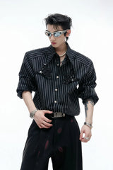 Striped Sequin Embroidered Linen Shirt