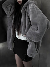 mink fur two-way hooded zip-up (2color)