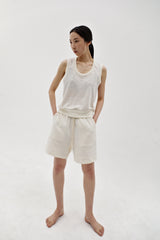 Cotton blend tweed shorts, Cream