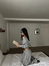 Unbalanced off-shoulder side slit brushed long sleeve sweatshirt (6 colors)