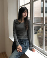 [U-BASIC] Obie Basic Slim U-Neck Long Sleeve