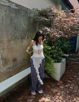 Checked around wide pants