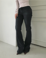 dark black washing pintuck bootcut denim pt